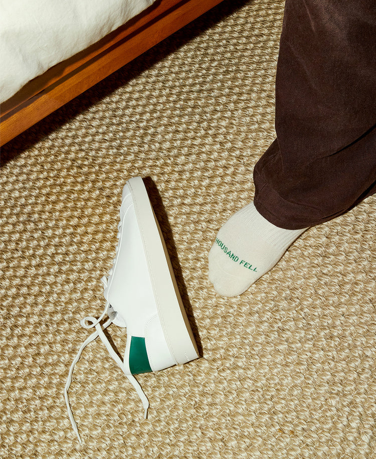 Men's Lace Up in White-Kelly Green Sustainable Vegan