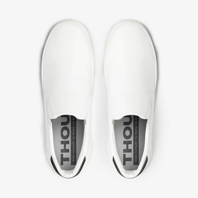 Men's Slip On in White-Black Sustainable Vegan Thousand Fell